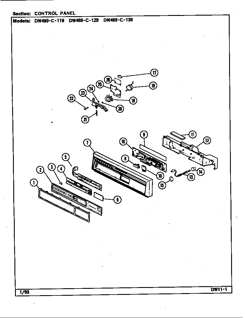 Jenn-Air DW489WC119 control panel (dw489c119) (dw489c129) (dw489c139) diagram