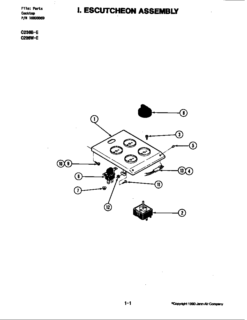 Jenn-Air C236B-E escutcheon assembly diagram