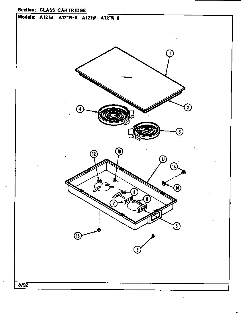 Jenn-Air A121B glass cartridge diagram