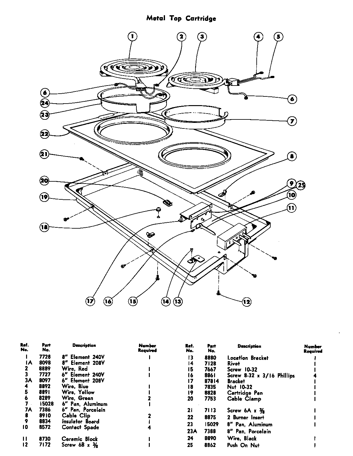 Jenn-Air 3875ERS metal top cartridge diagram