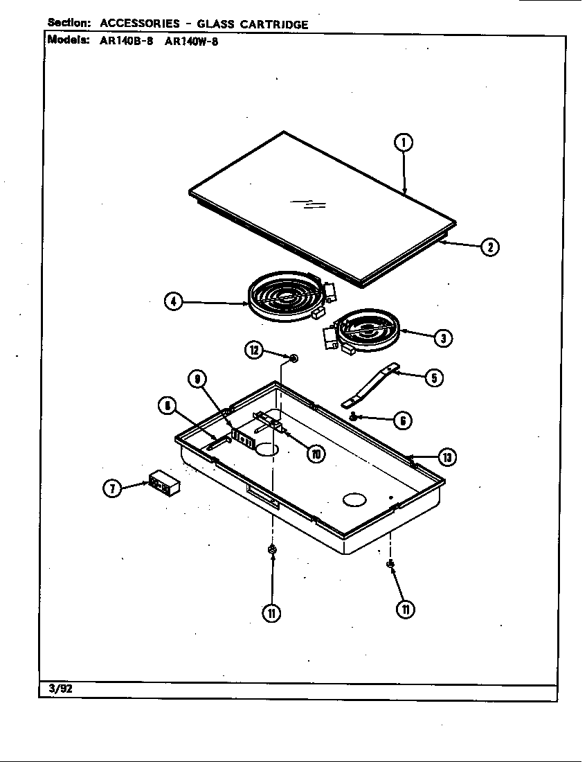 Jenn-Air AR140W-8 accessories (glass cartridge) diagram