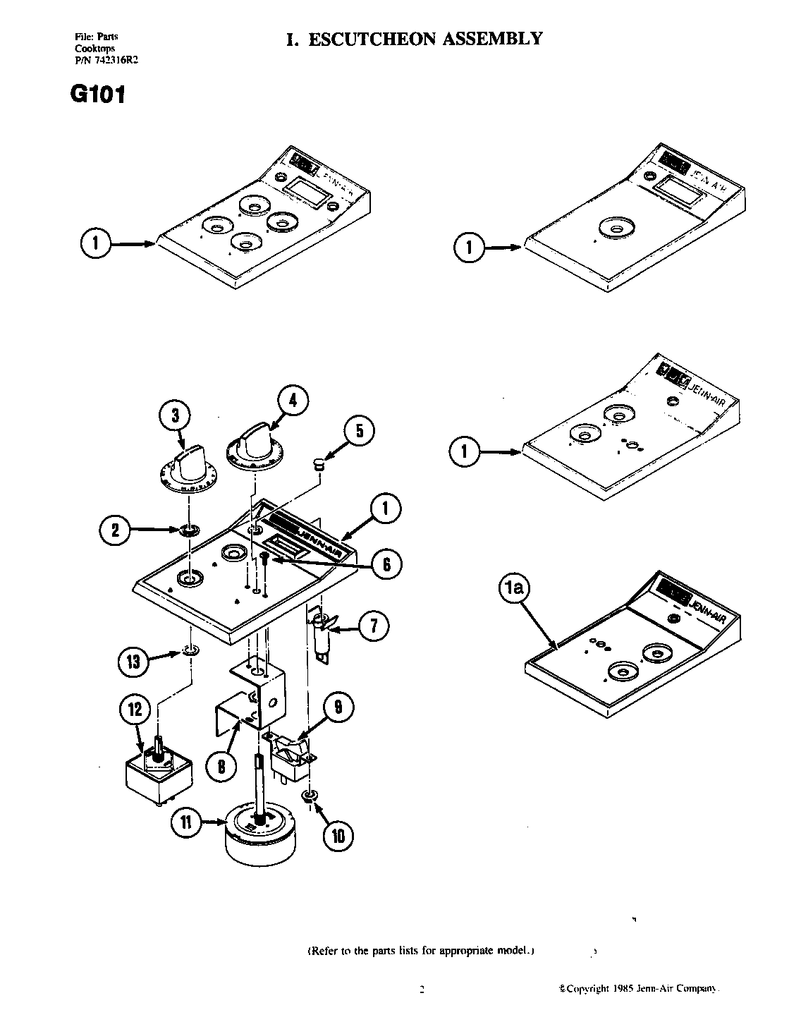Jenn-Air G101 escutcheon assembly diagram
