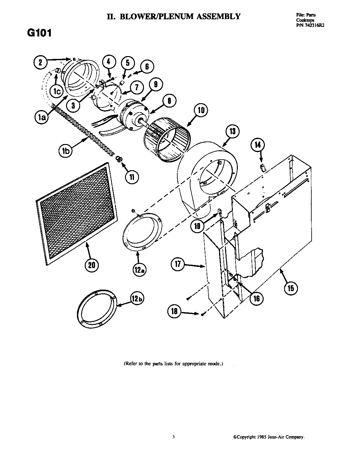 Jenn-Air G101 blower assembly diagram