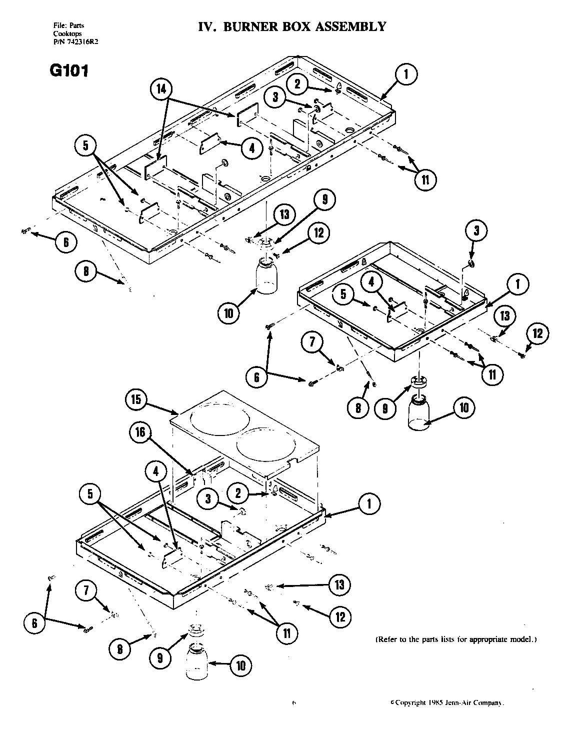 Jenn-Air G101 burner box assembly diagram