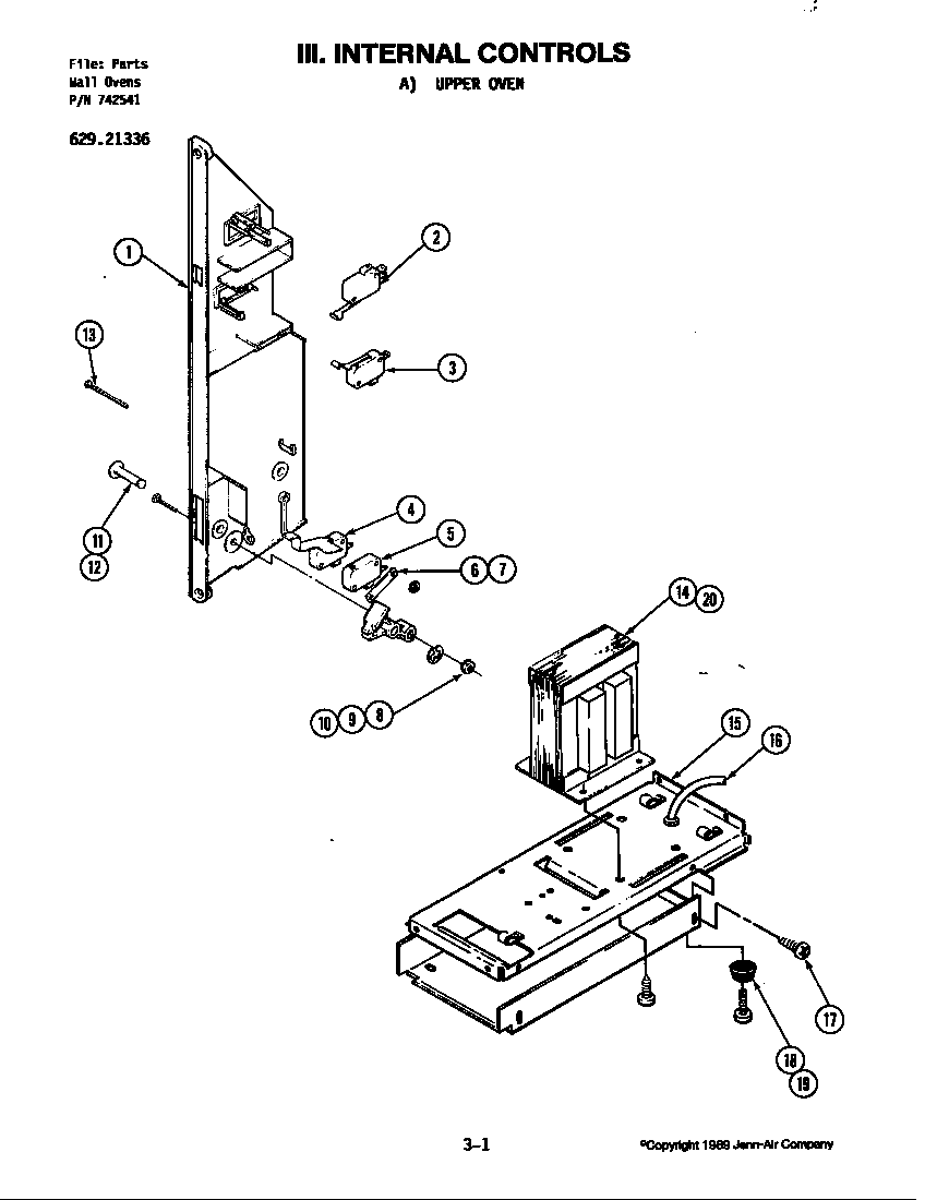 Jenn-Air 21336 internal controls (upper) diagram