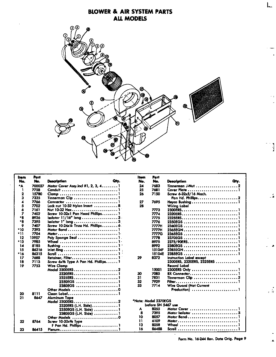 Jenn-Air 2480 blower & air system parts diagram
