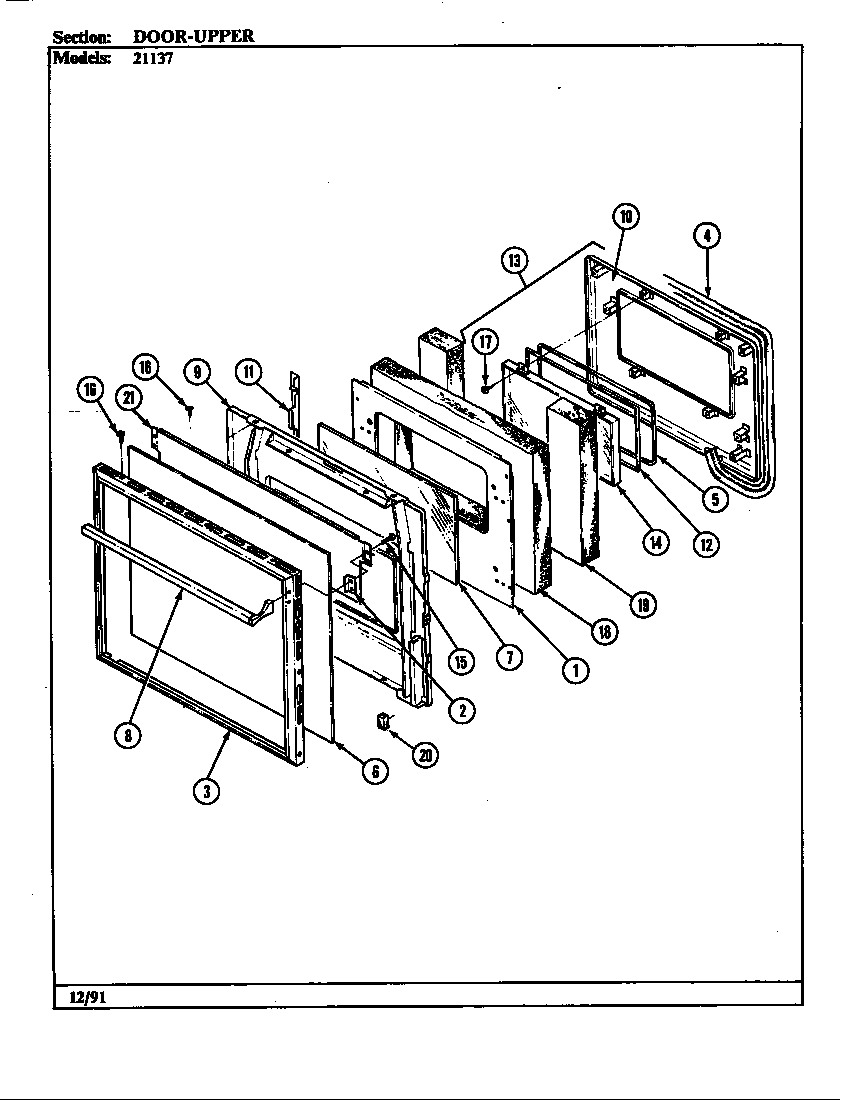 Jenn-Air 21137 door (upper) diagram