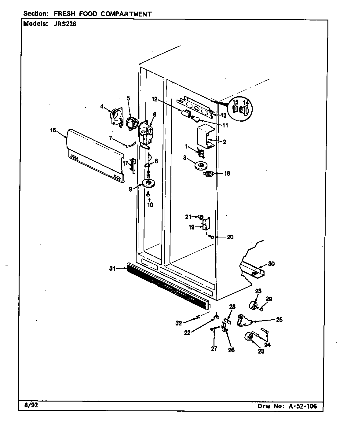 Jenn-Air JRS226/AQ21B fresh food compartment diagram