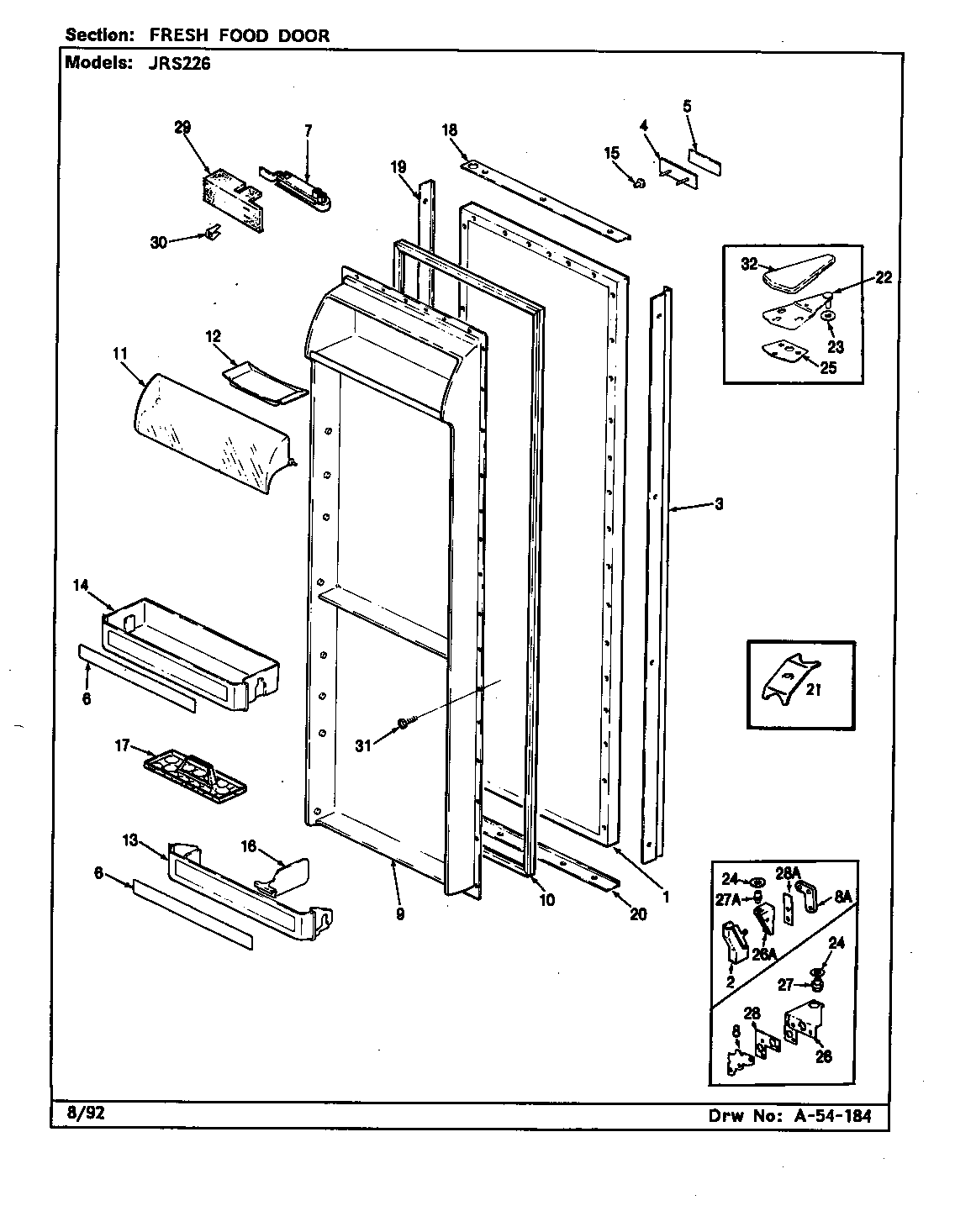 Jenn-Air JRS226/AQ21B fresh food door diagram