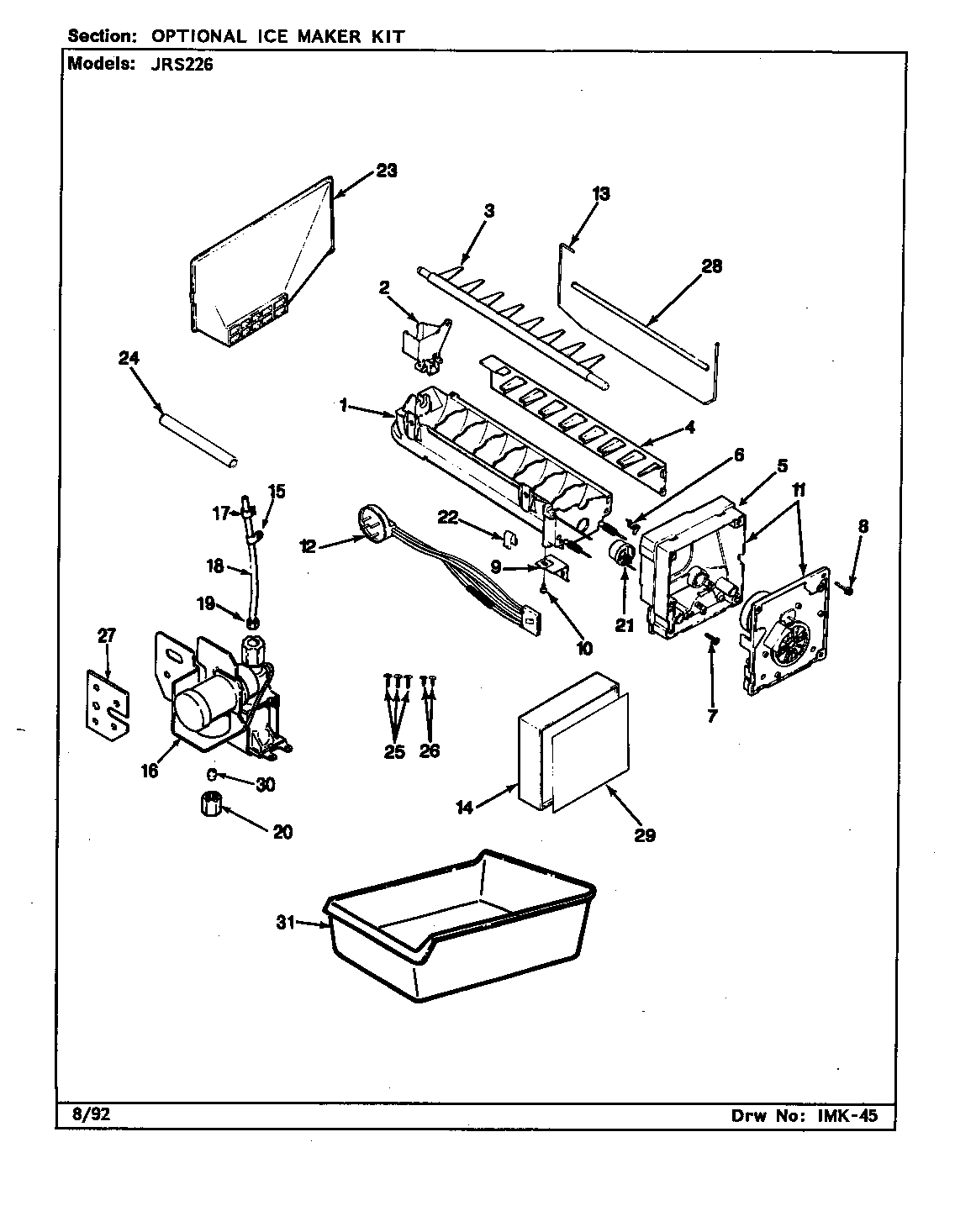 Jenn-Air JRS226/AQ21B optional ice maker kit diagram