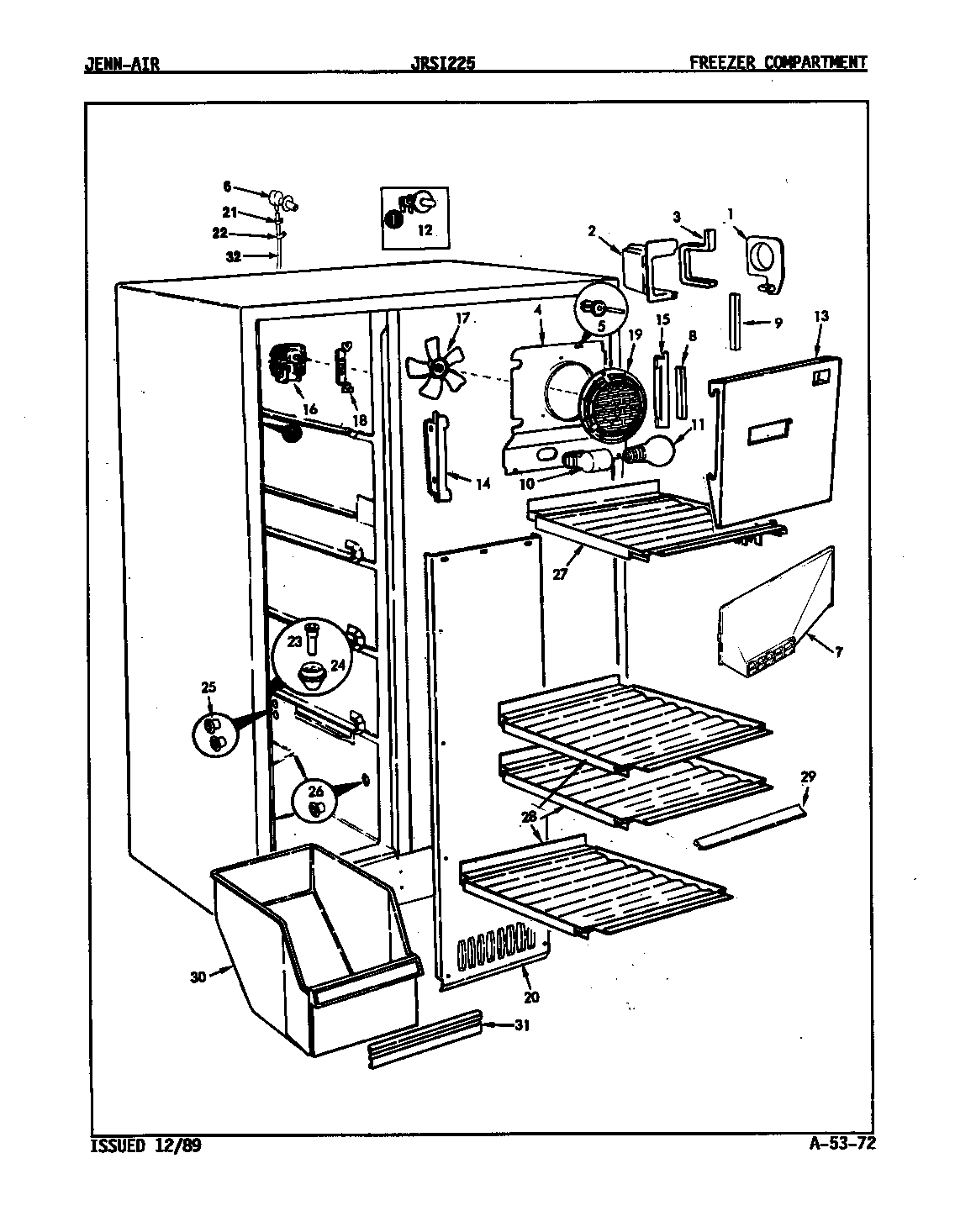 Jenn-Air JRSI225/9Q15B freezer compartment diagram