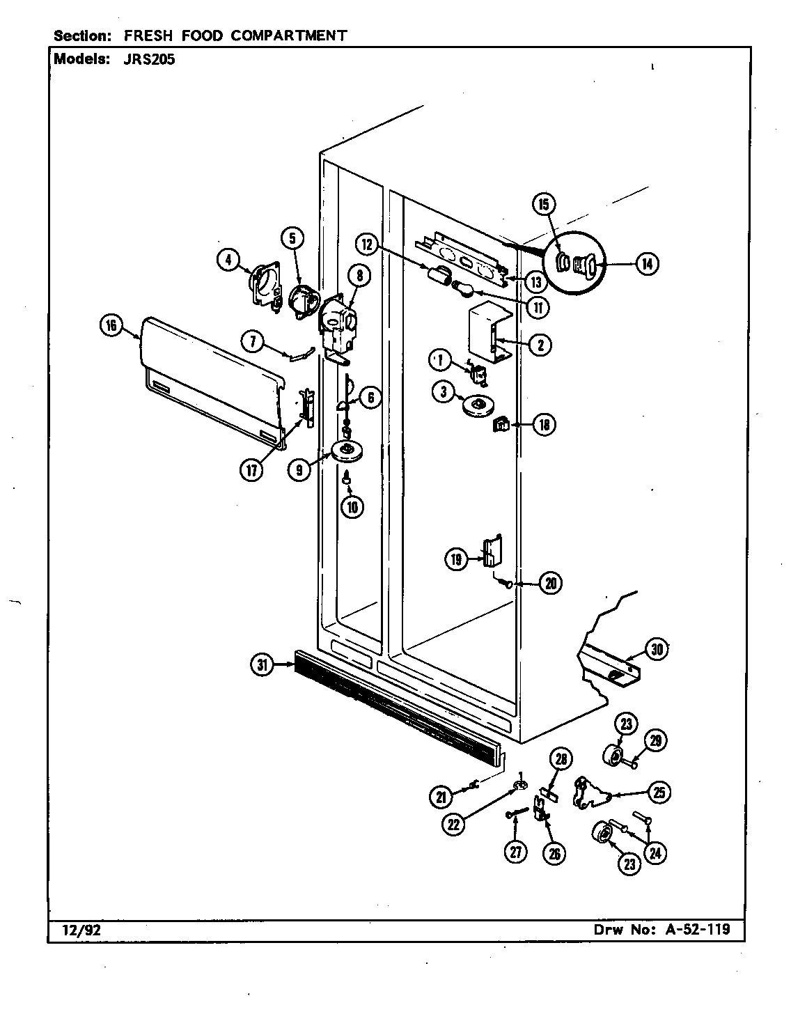 Jenn-Air JRS205W/DQ02A fresh food compartment diagram