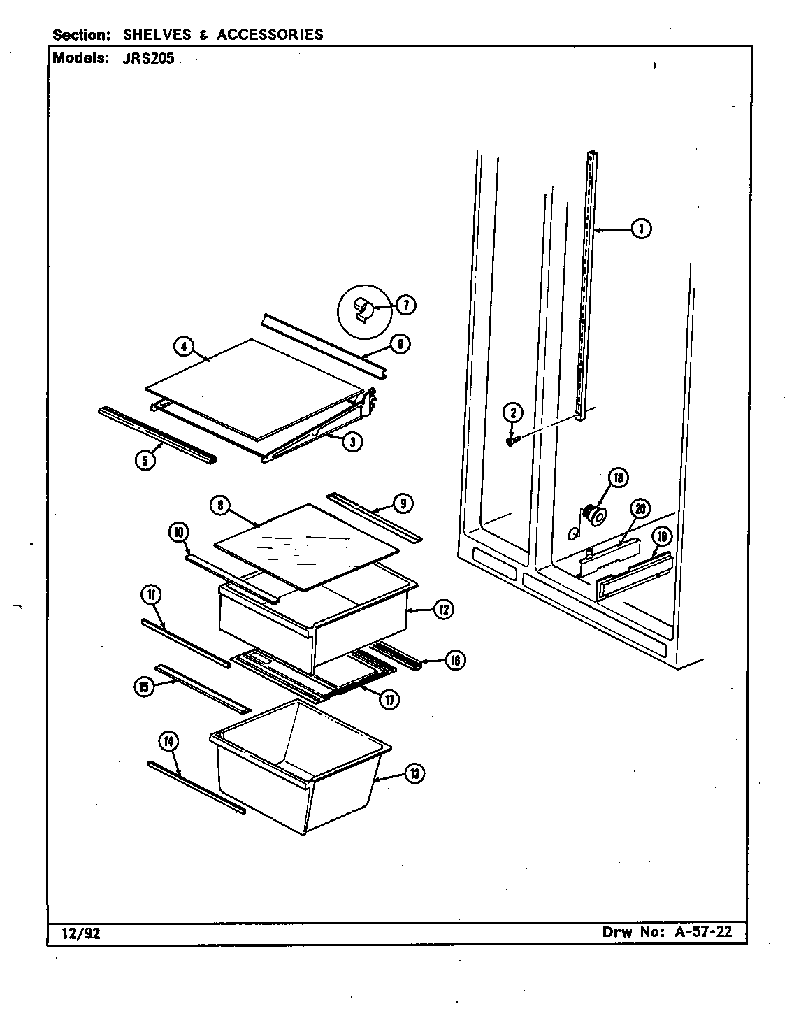 Jenn-Air JRS205W/DQ02A shelves & accessories diagram