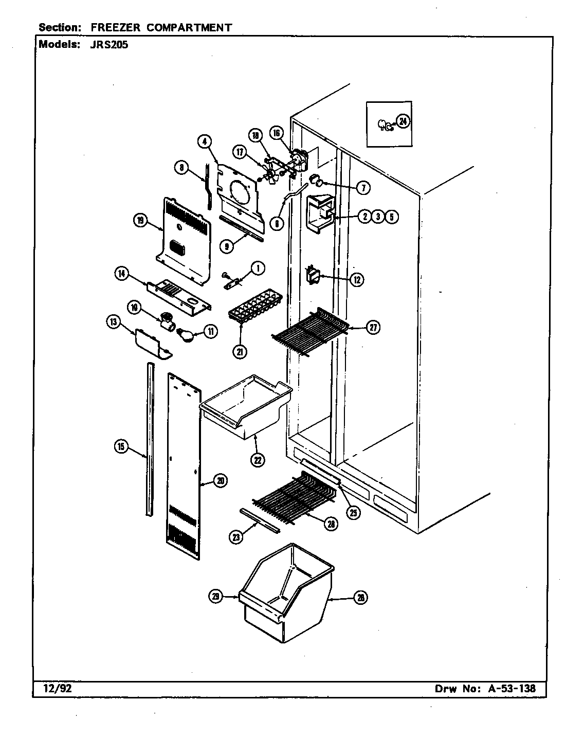 Jenn-Air JRS205W/DQ02A freezer compartment diagram