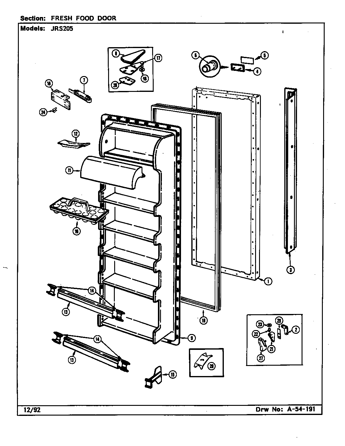 Jenn-Air JRS205W/DQ02A fresh food door diagram