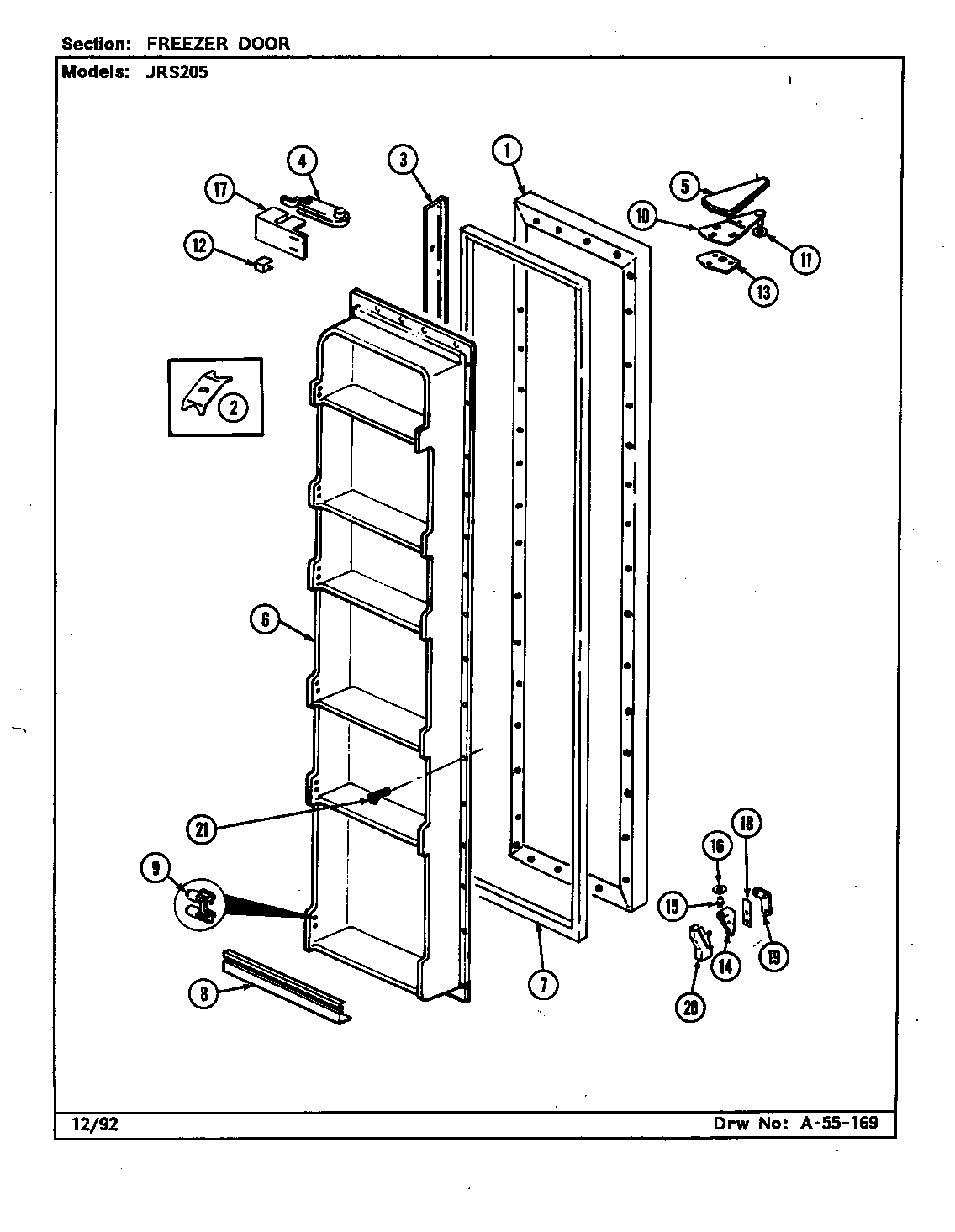 Jenn-Air JRS205W/DQ02A freezer door diagram
