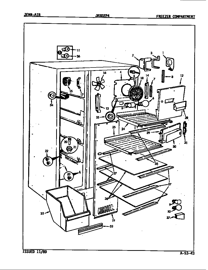 Jenn-Air JRSD224/8N61A freezer compartment diagram