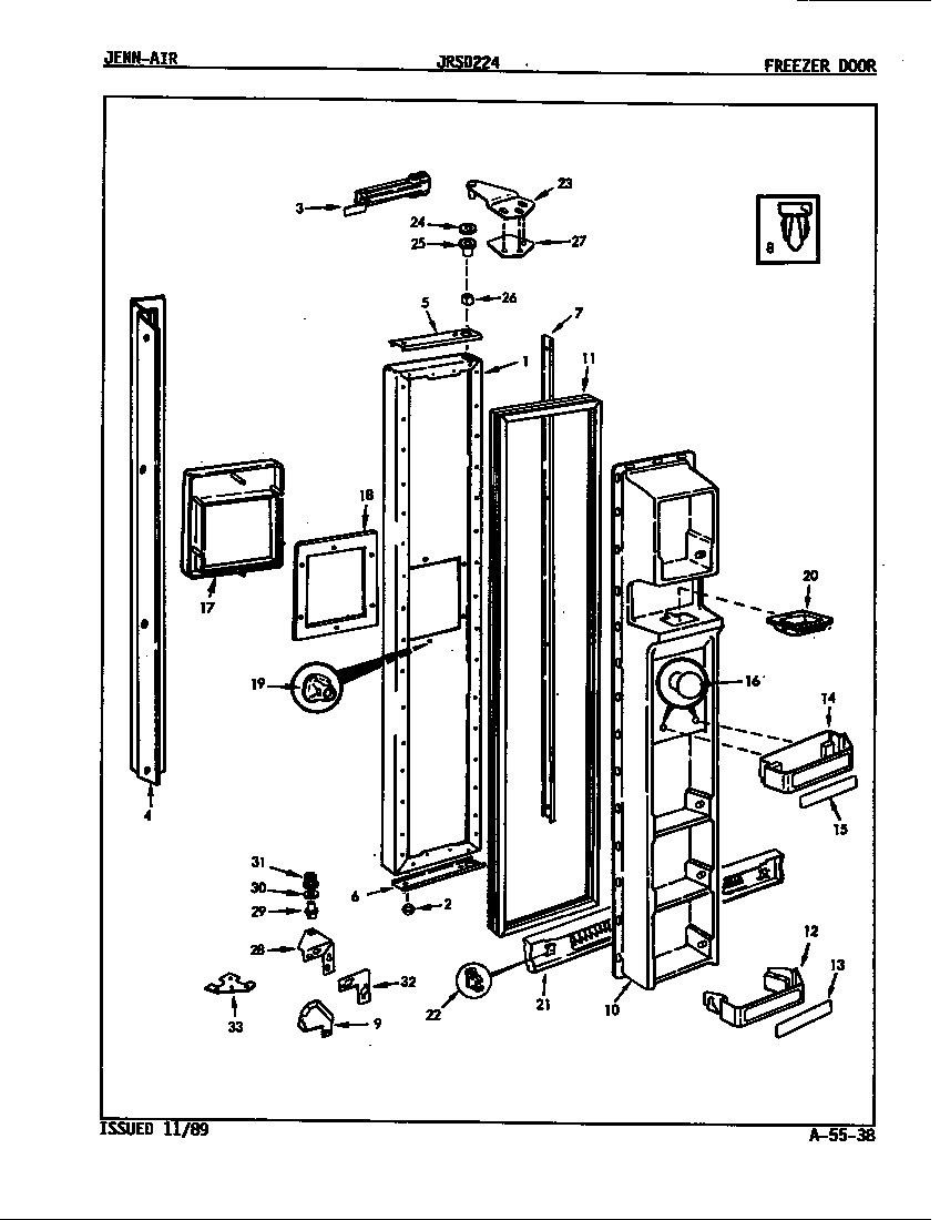 Jenn-Air JRSD224/8N61A freezer door diagram