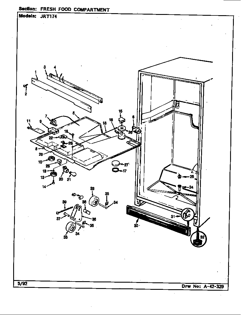 Jenn-Air JRT174/CJ23A fresh food compartment (b/m cj23a) diagram
