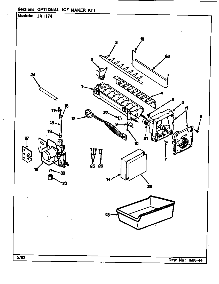 Jenn-Air JRT174/CJ23A optional ice maker kit (b/m cj23a) diagram