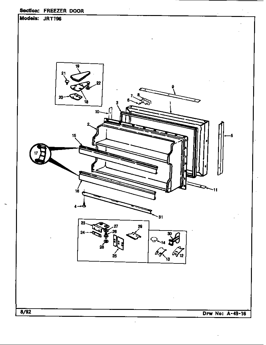 Jenn-Air JRT196/AJ55A freezer door diagram