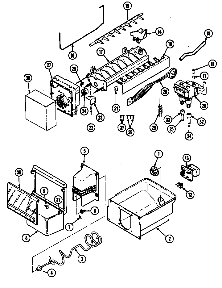 Jenn-Air JRSD227W/DQ35A ice maker & bin diagram