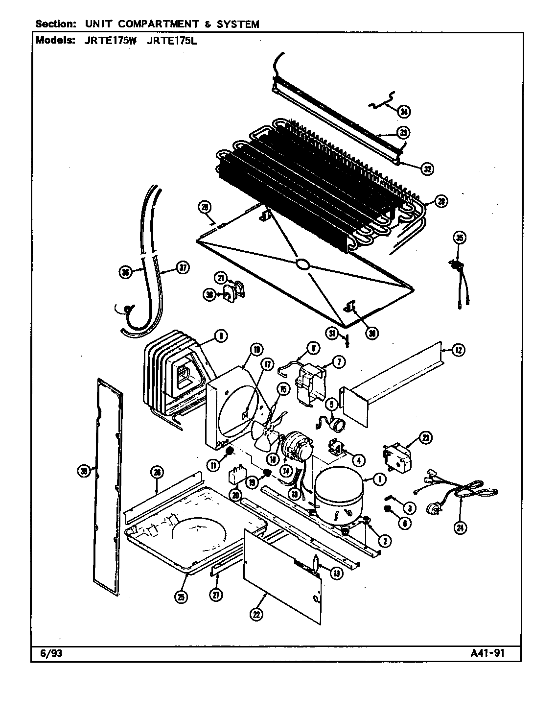 Jenn-Air JRTE175W/DJ31A unit compartment & system (b/m dj31a) diagram