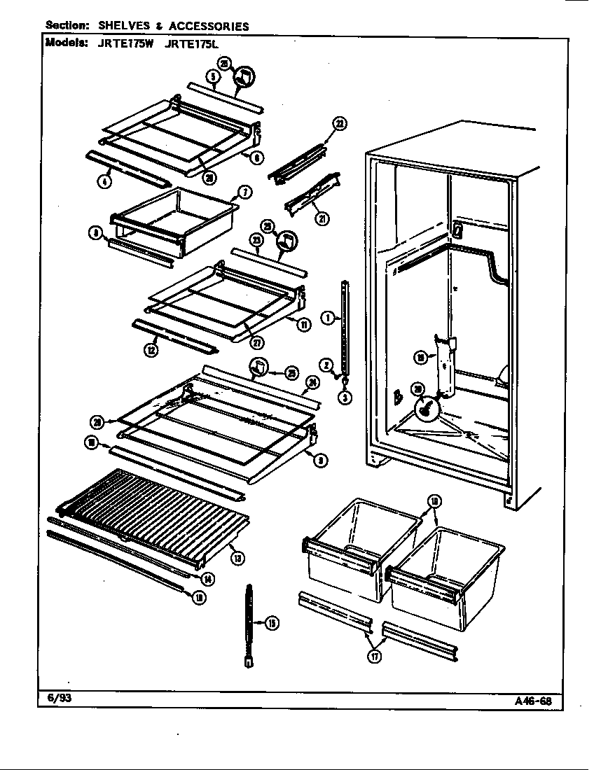 Jenn-Air JRTE175W/DJ31A shelves & accessories (b/m dj31a) diagram