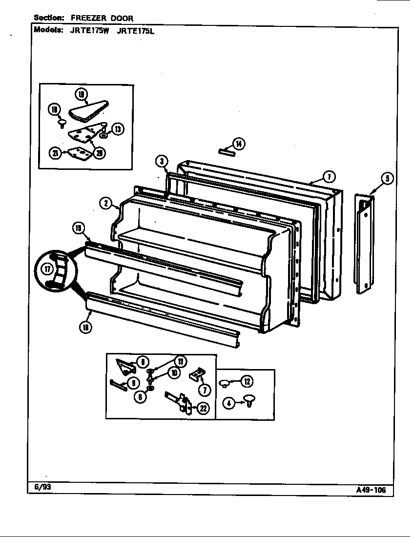 Jenn-Air JRTE175W/DJ31A freezer door (b/m dj31a) diagram