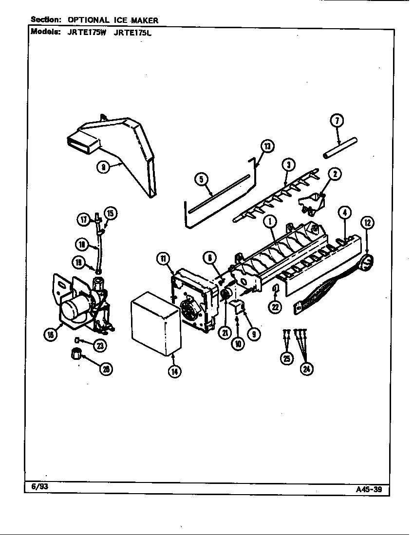 Jenn-Air JRTE175W/DJ31A optional ice maker (b/m dj32a) diagram