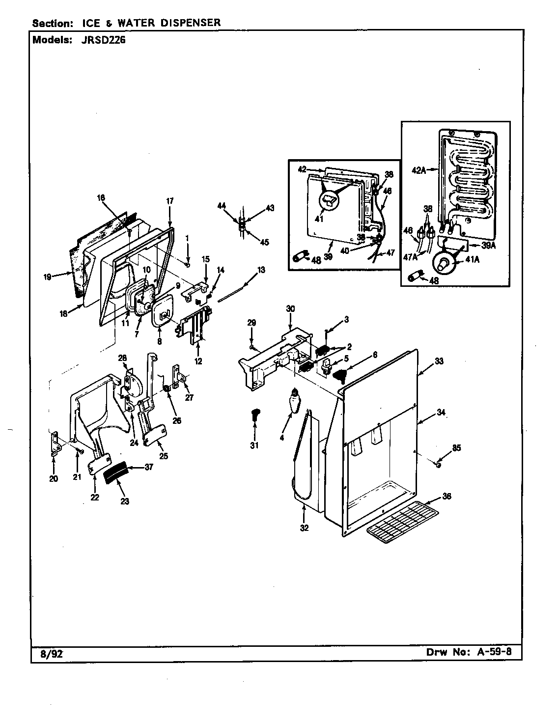 Jenn-Air JRSD226/BQ32A ice & water dispenser diagram