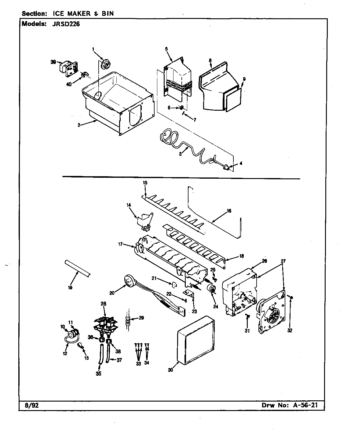 Jenn-Air JRSD226/BQ32A ice maker & bin diagram