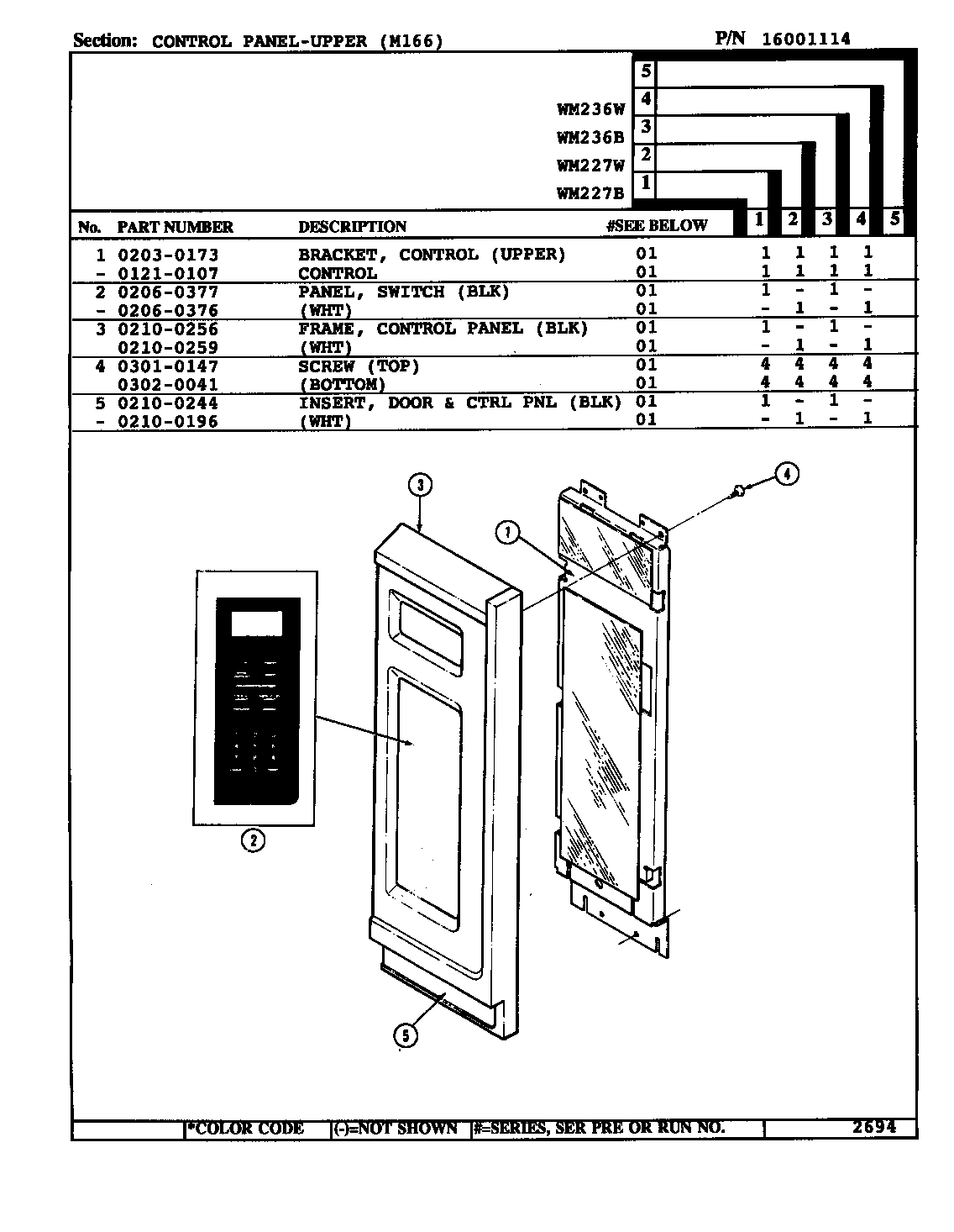 Jenn-Air WM236B control panel-upper (m166) diagram