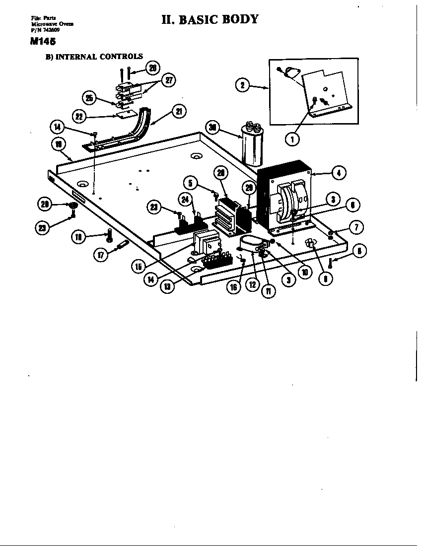Jenn-Air M145 basic body-internal controls diagram