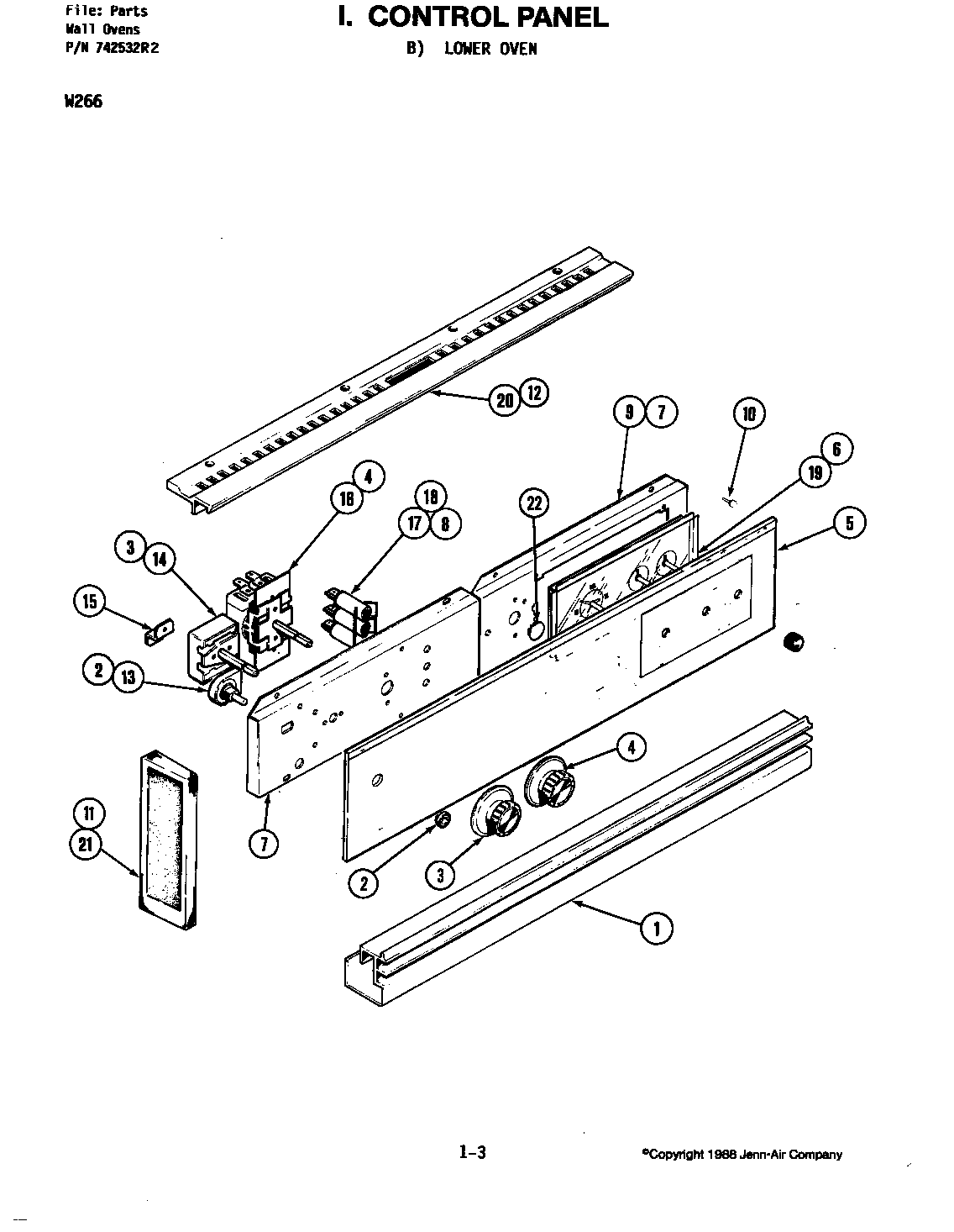 Jenn-Air W266 control panel-lower oven diagram