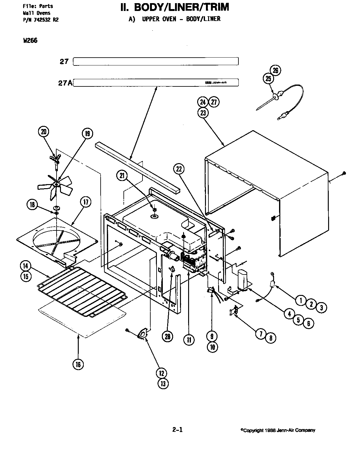 Jenn-Air W266 body-liner/trim-upper oven diagram