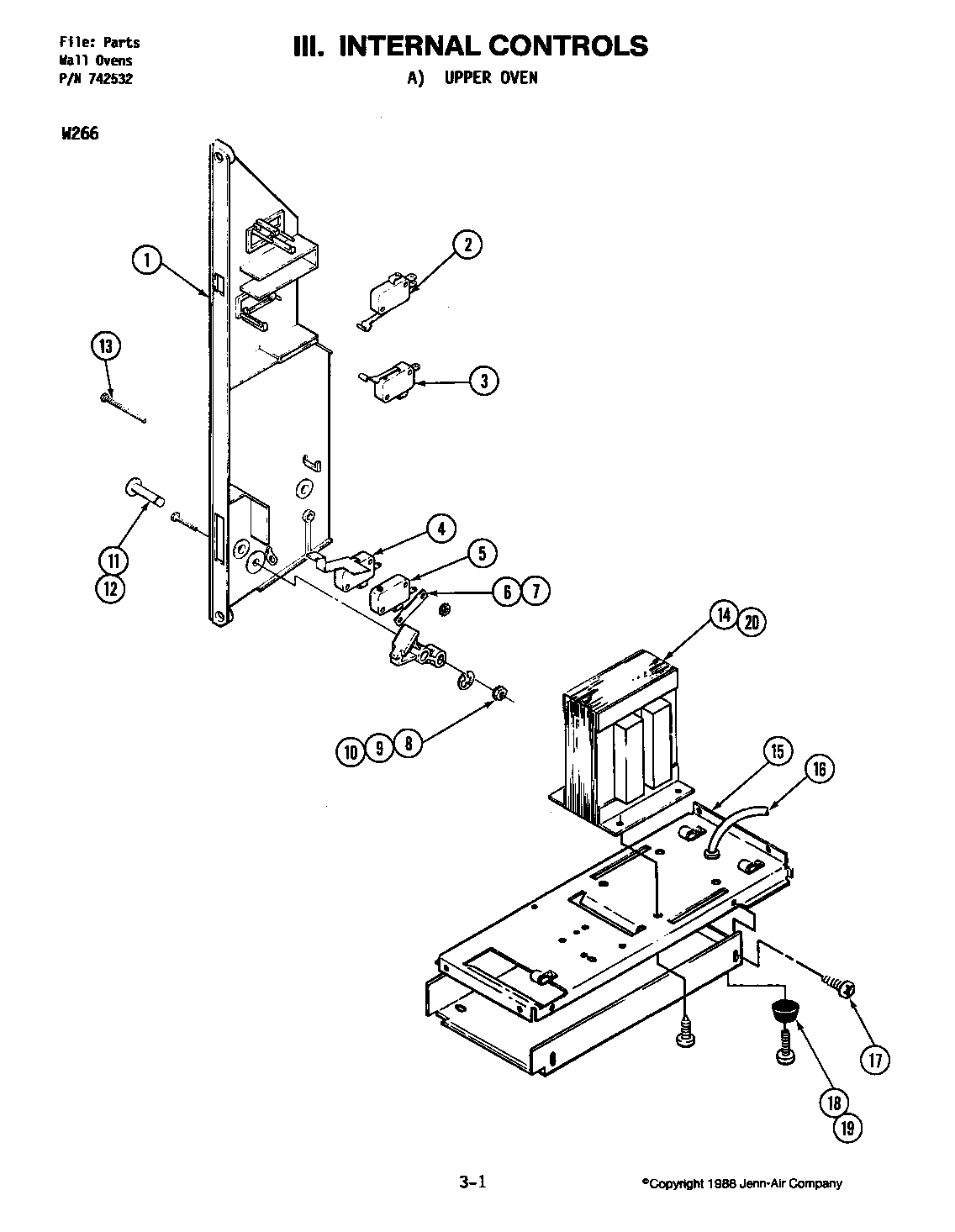 Jenn-Air W266 internal controls-upper diagram