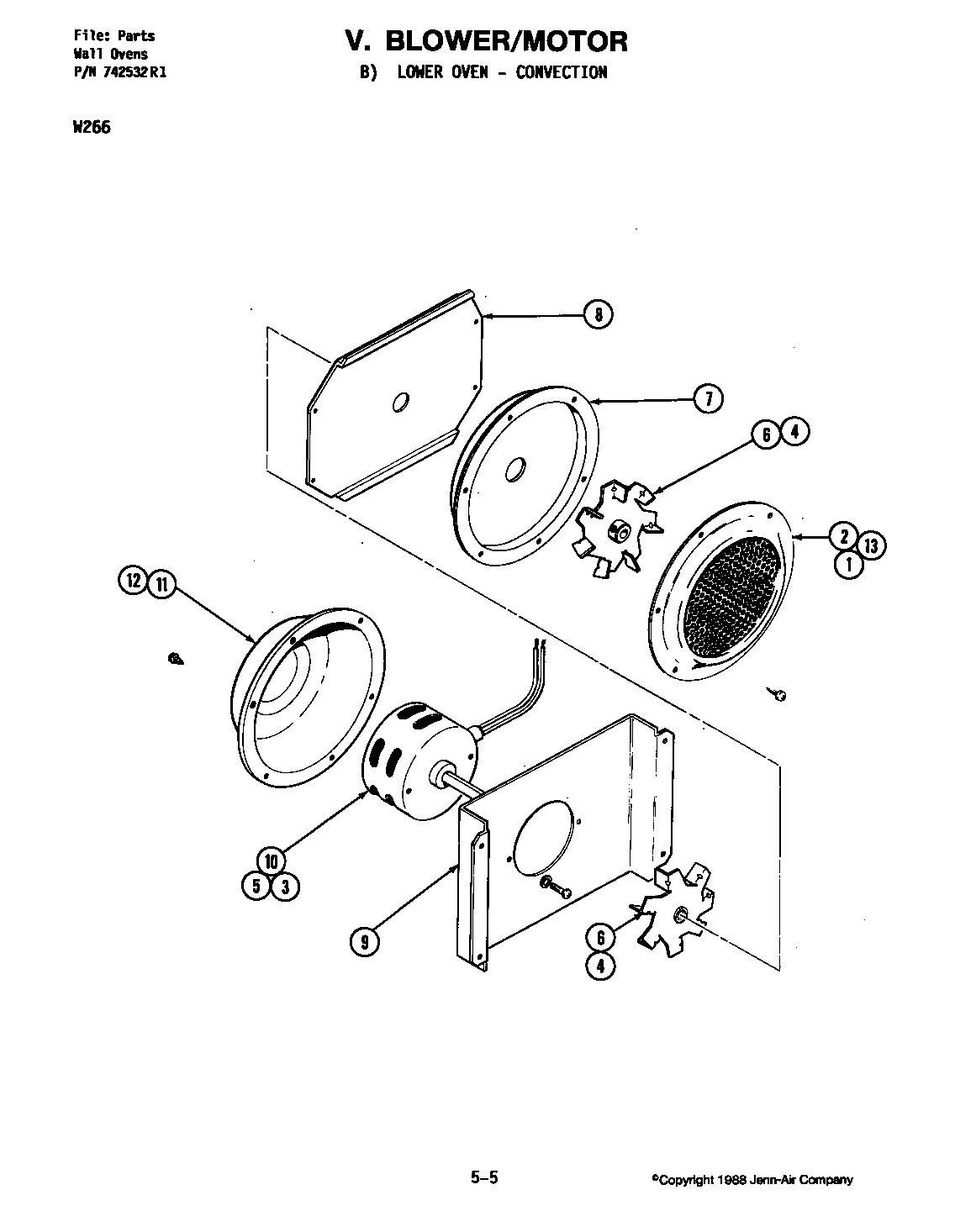 Jenn-Air W266 blower motor-convection fan-lower diagram