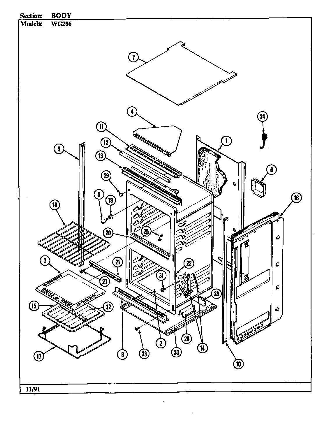 Jenn-Air WG206 body diagram
