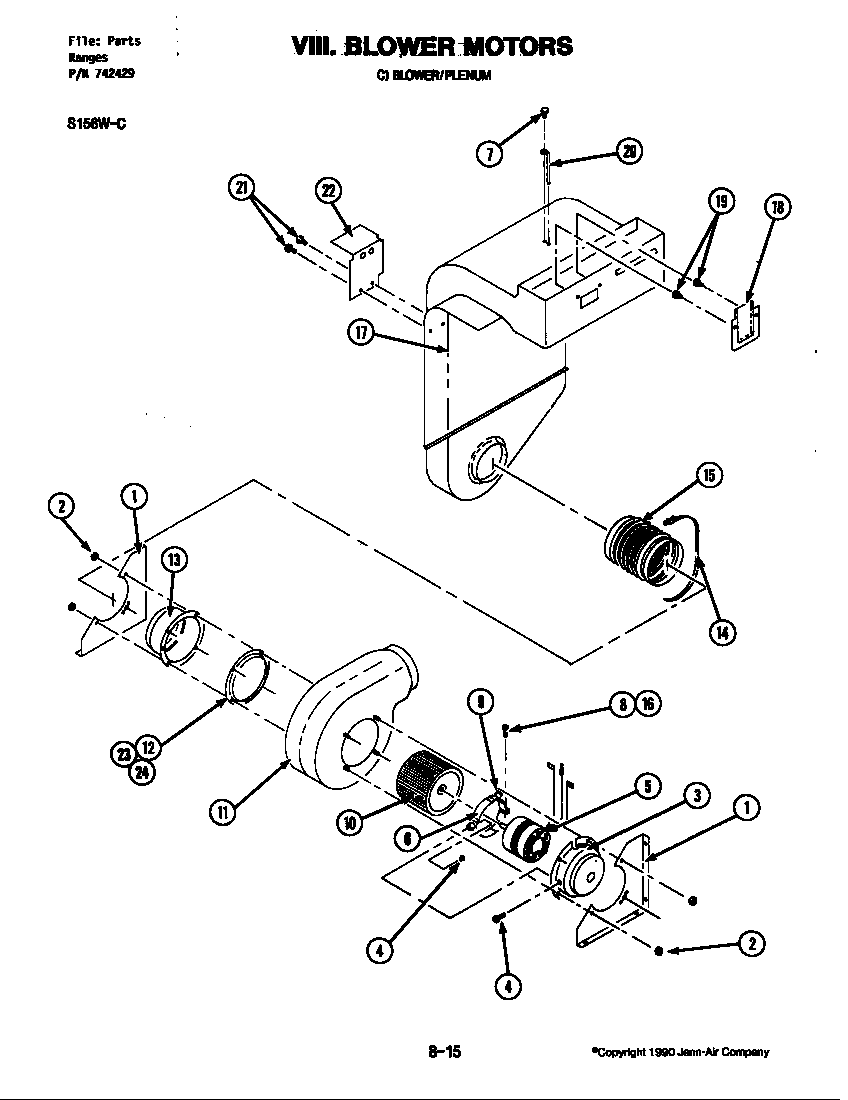 Jenn-Air S156B-C blower motor-blower/plenum (s156w-c) diagram