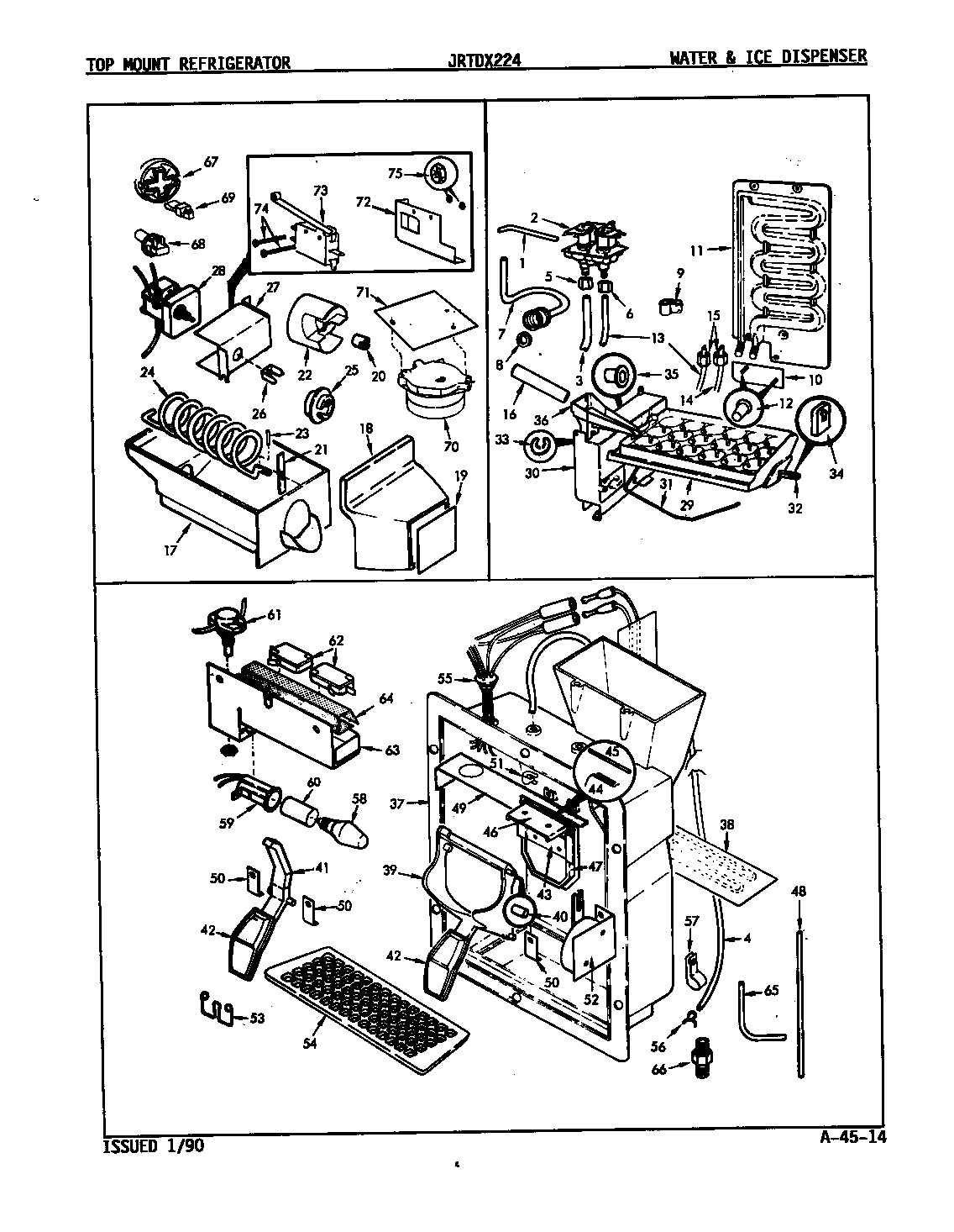 Jenn-Air JRTDX224L/8B14B water & ice dispenser diagram
