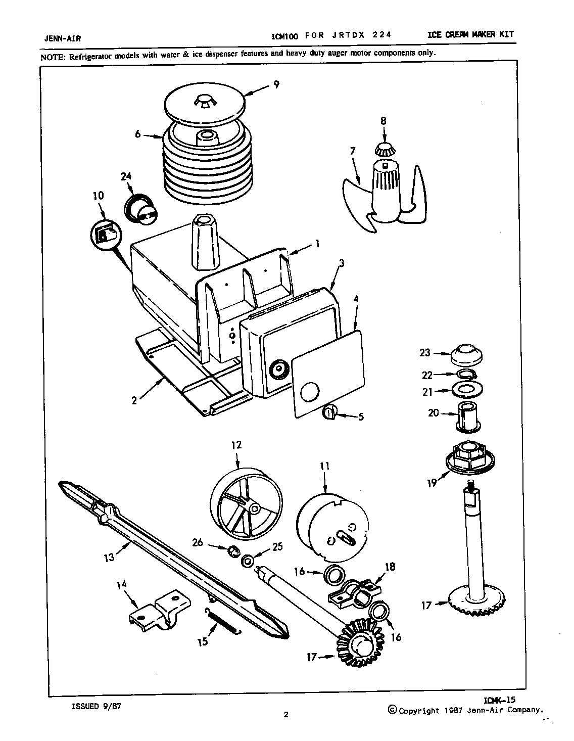 Jenn-Air JRTDX224L/8B14B ice cream maker kit (icm100 b/m 7x24a) diagram