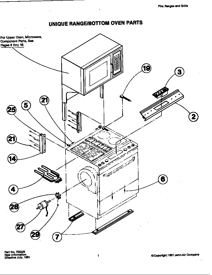 Jenn-Air F221 unique range/bottom oven parts diagram