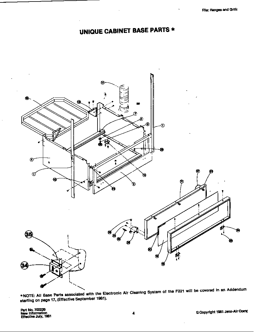 Jenn-Air F221 unique cabinet base parts diagram