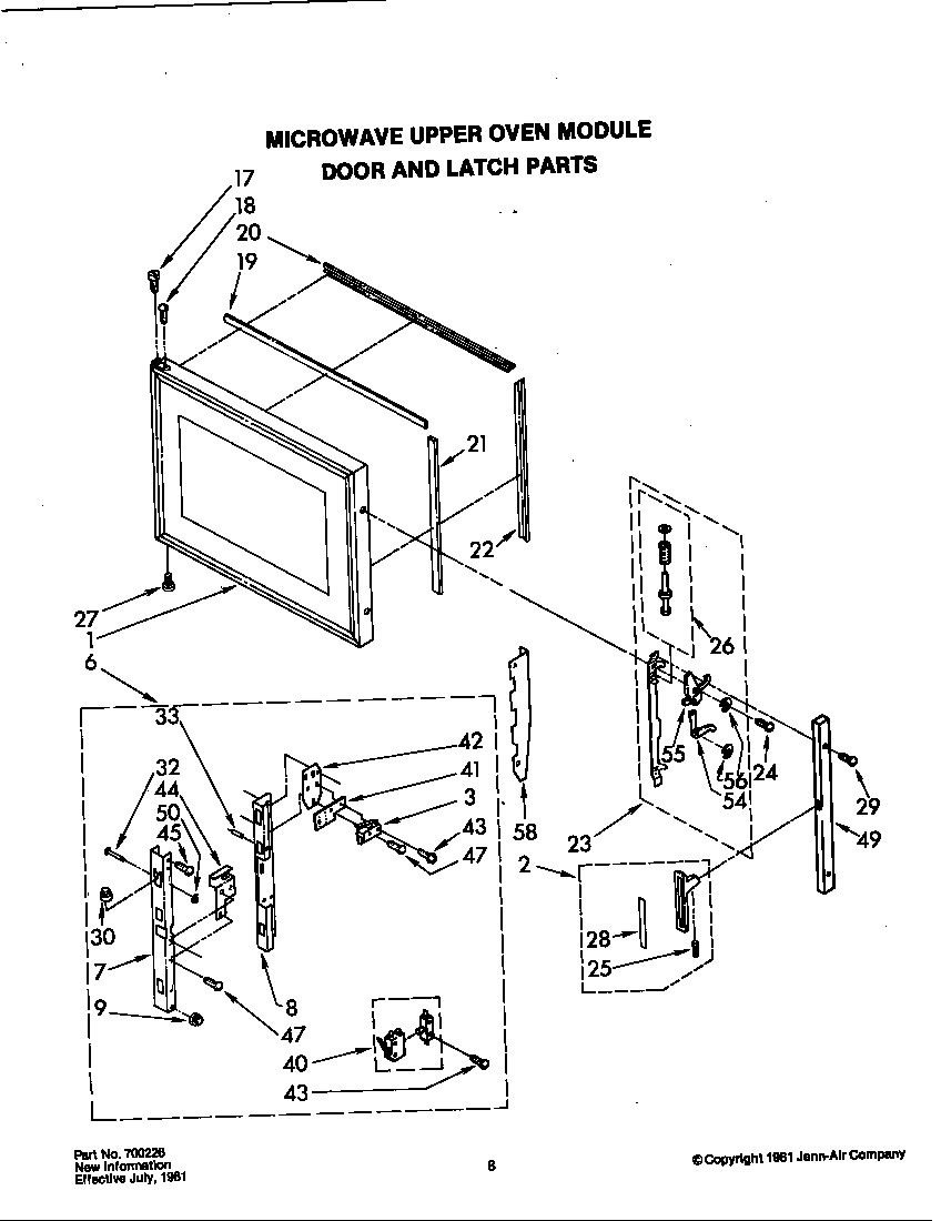 Jenn-Air F221 door & latch parts (mw upper oven) diagram