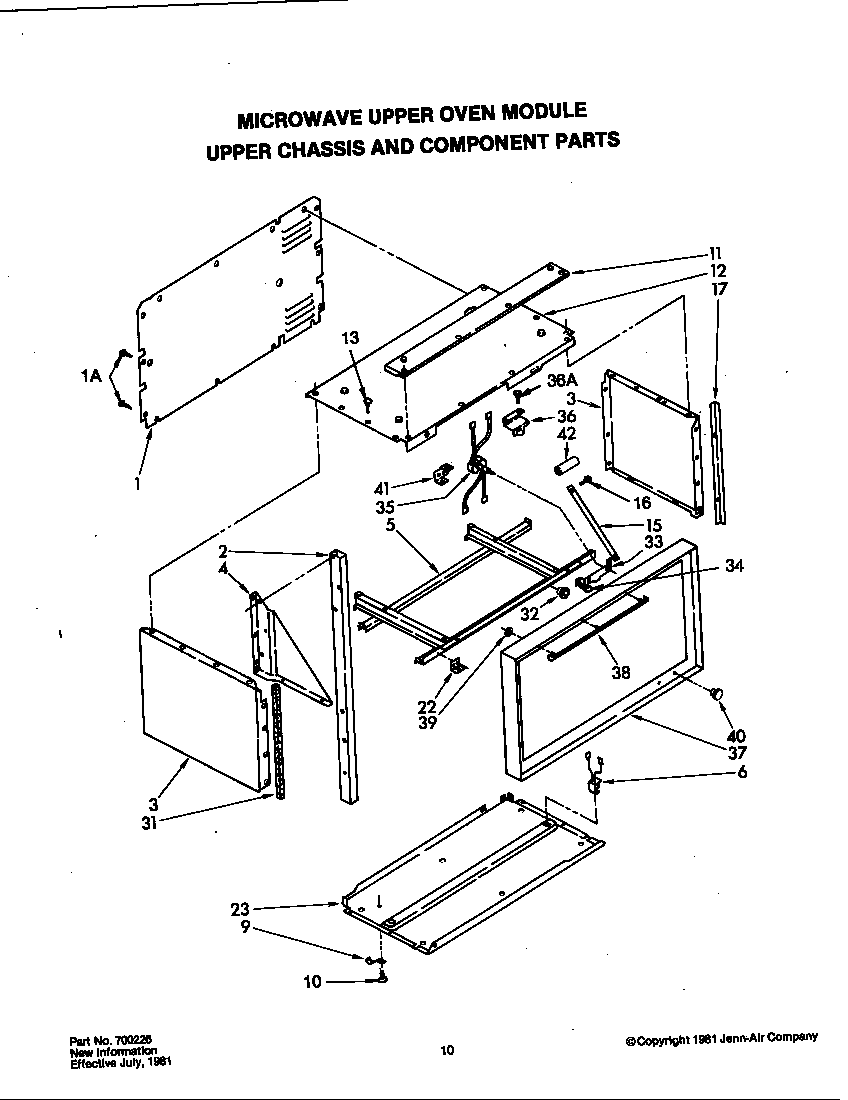 Jenn-Air F221 microwave components-upper & chassis diagram