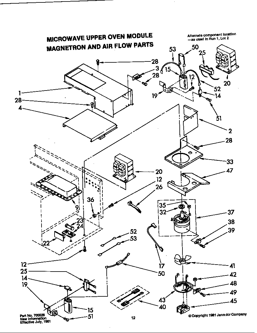 Jenn-Air F221 magnetron & air flow parts diagram