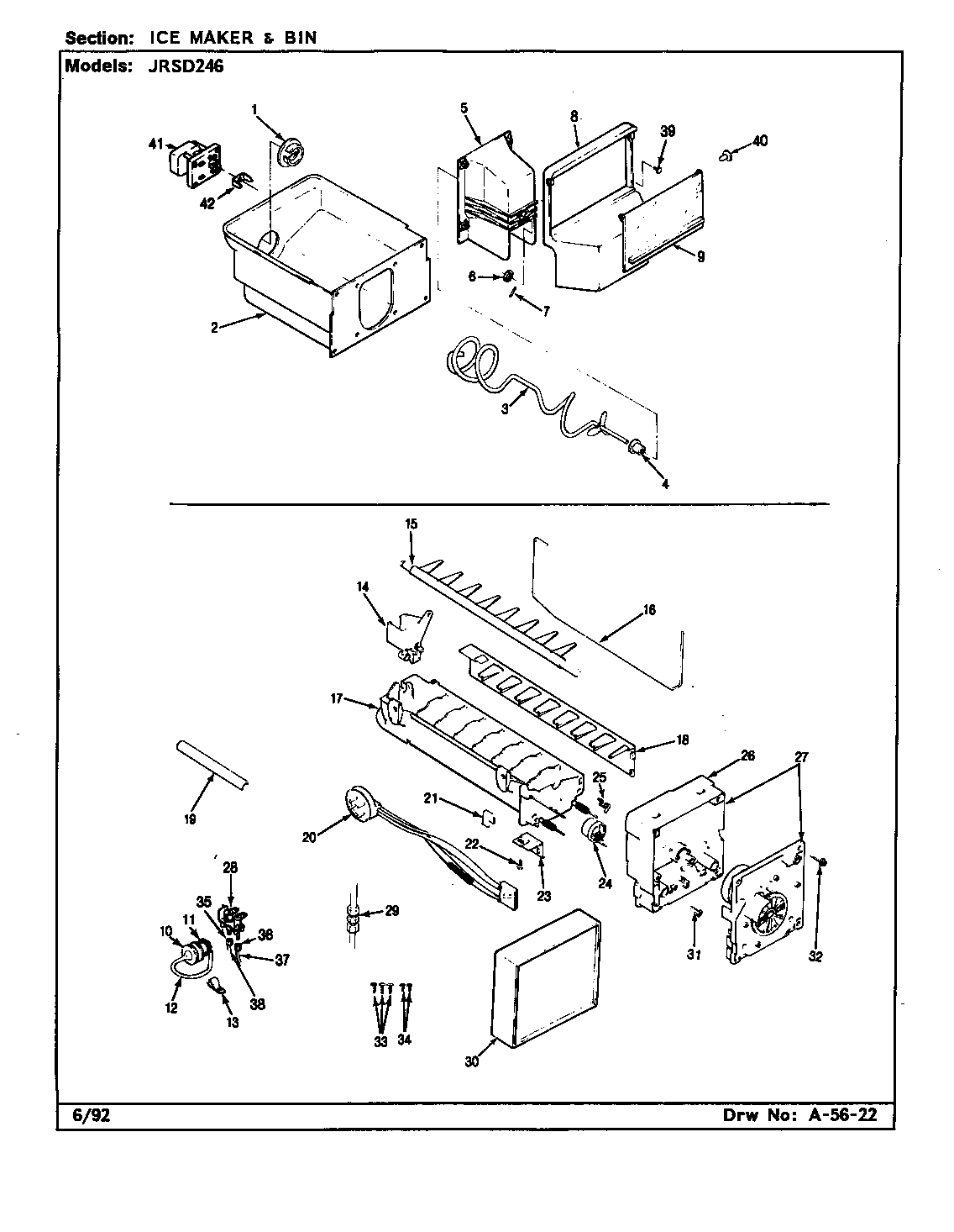 Jenn-Air JRSD246/BQ82B ice maker & bin diagram