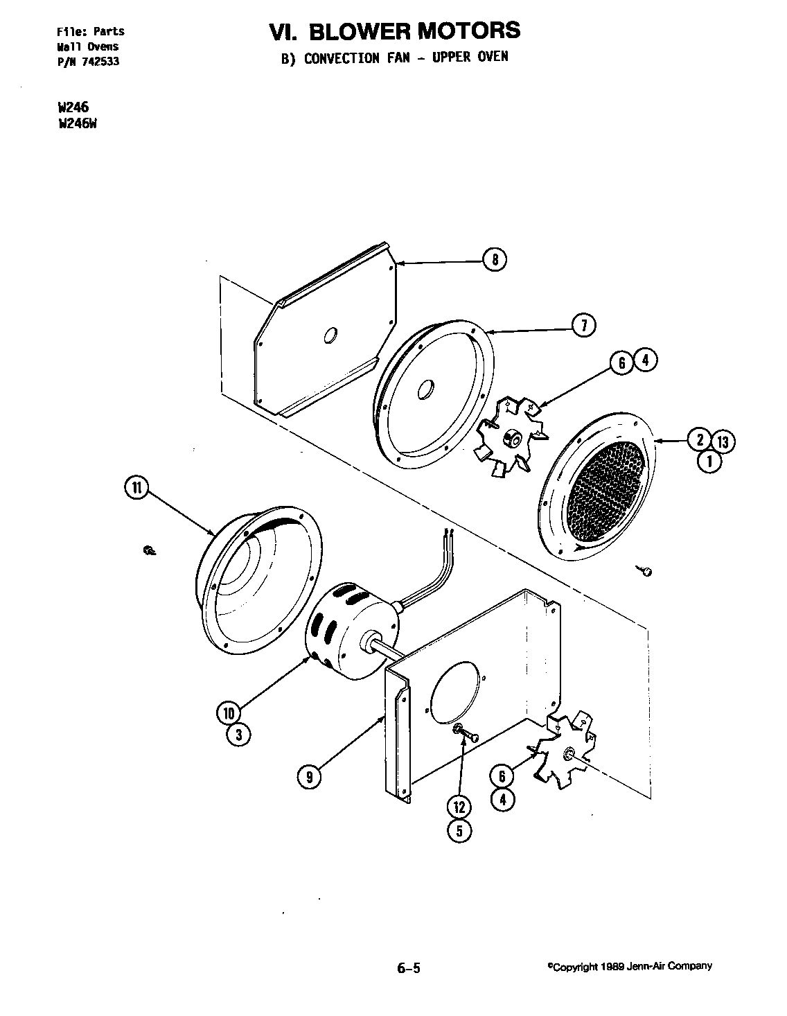 Jenn-Air W246W blower motor-convection fan-upper (w246) (w246) diagram