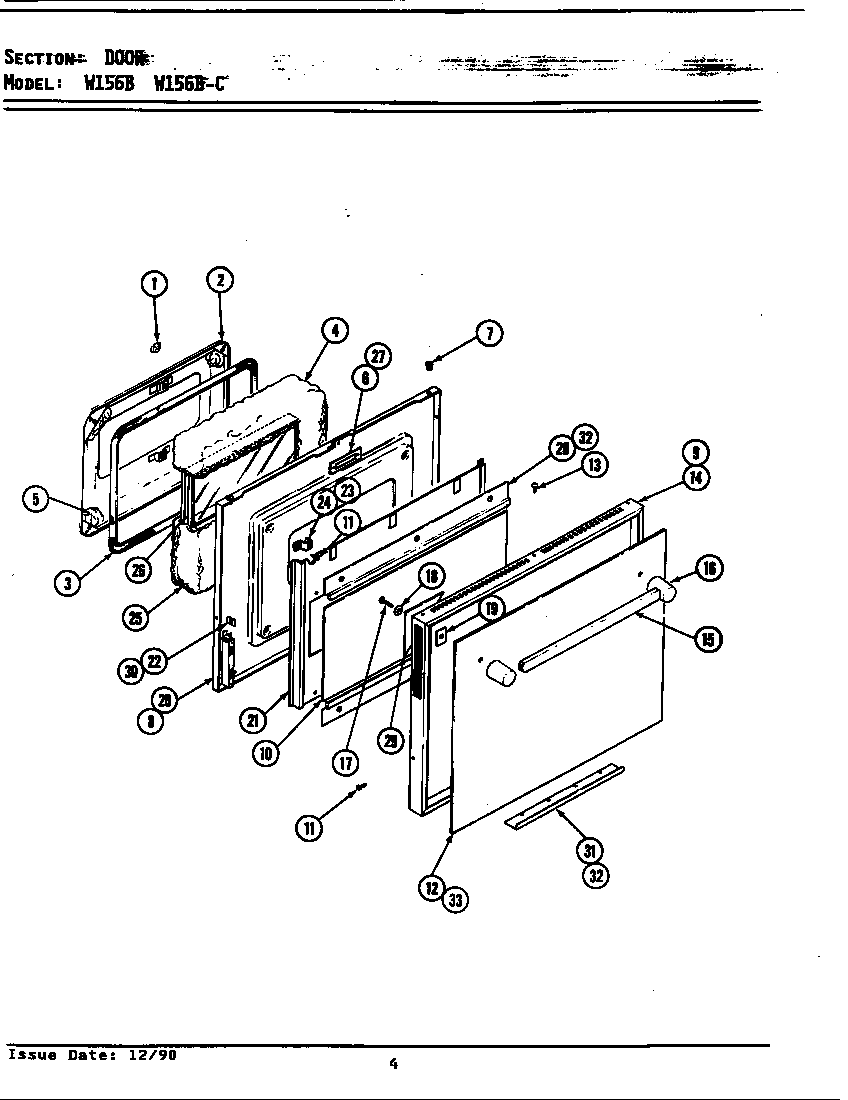 Jenn-Air W156B door (w156b) (w156b-c) diagram